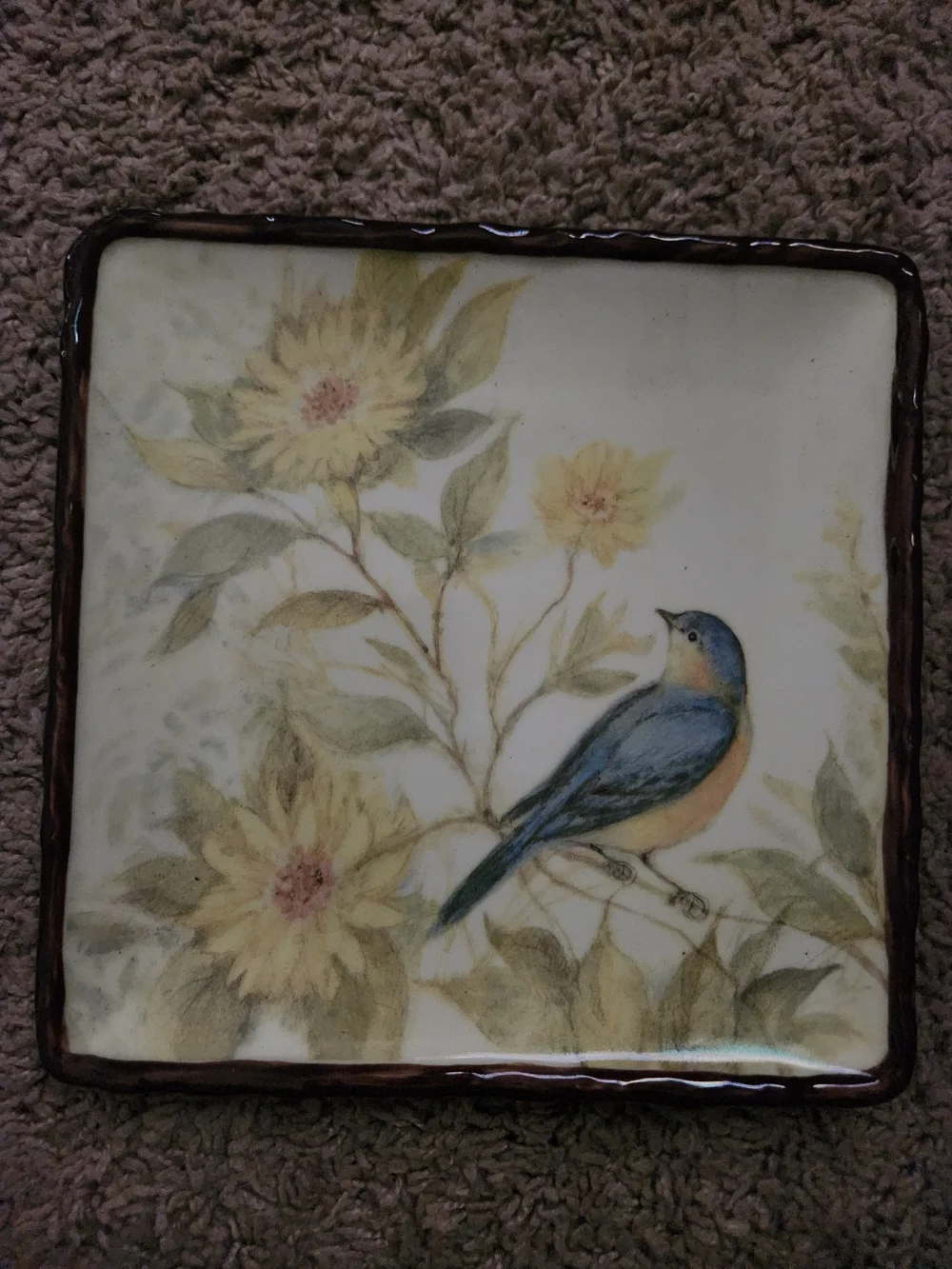 Bird Plates Summerset Song 7” Square Stoneware by Susan Winget Set of 4